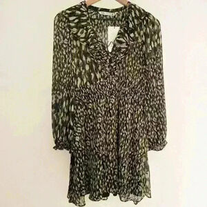 NWT Zara Women's Animal Print‎ Ruffle Long Sleeve Mini Dress